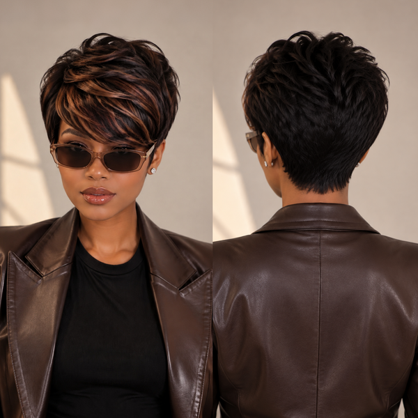 Bequeen Frontal Lace Highlight Color Pixie Cut Machine Made Wig