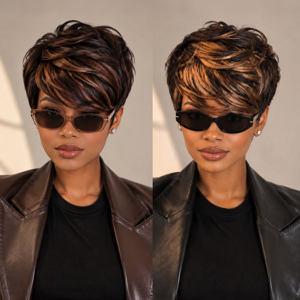 Bequeen Frontal Lace Highlight Color Pixie Cut Machine Made Wig