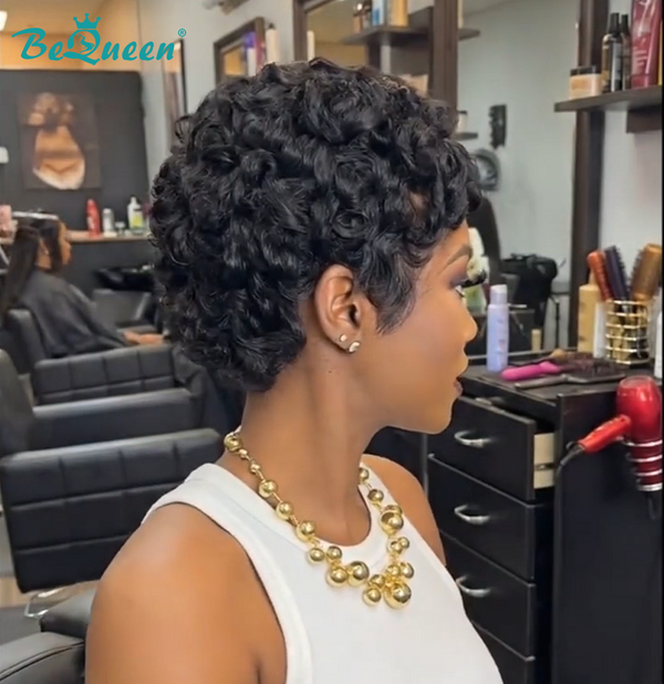 Bequeen 1B Curly Special Style Pixie Cut Wig-1