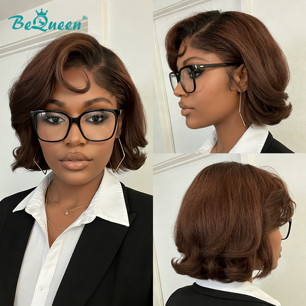 BEQUEEN Brown Glueless Natural Wave Bob Wig