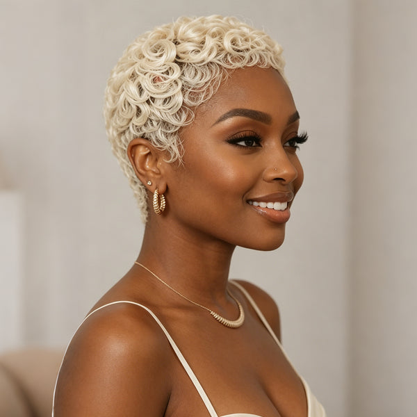 Bequeen Curly Wavy Short Cut Pixie Wig