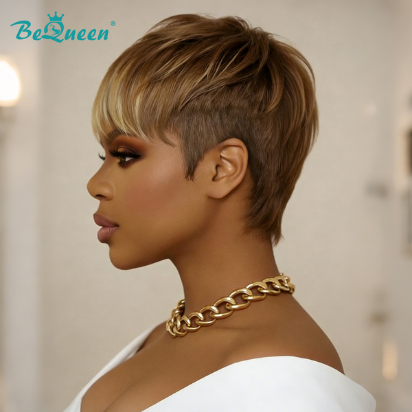 Bequeen Mixed Pixie Cut Machine Made Wig