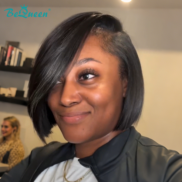 Bequeen 1B Highlight Silver Short Cut Side Part Bob Wig
