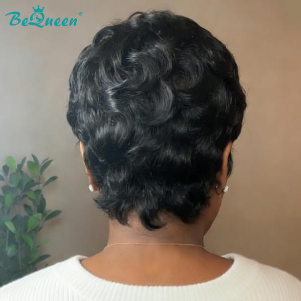 Bequeen 1B Curly Special Style Pixie Cut Wig-1