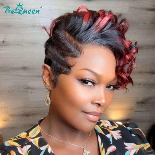 Bequeen Mixed Red Frontal Lace Short Cut Pixie Wig