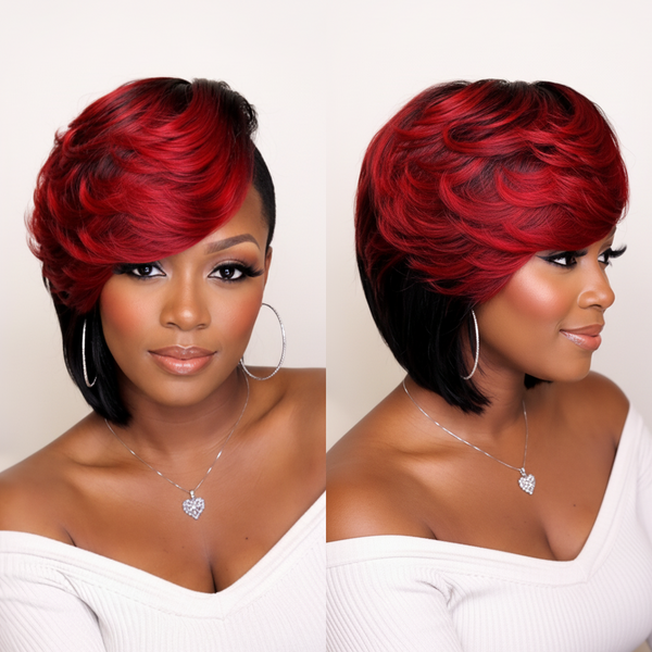Bequeen Mixed Red Color Machine Made Side Part Topper