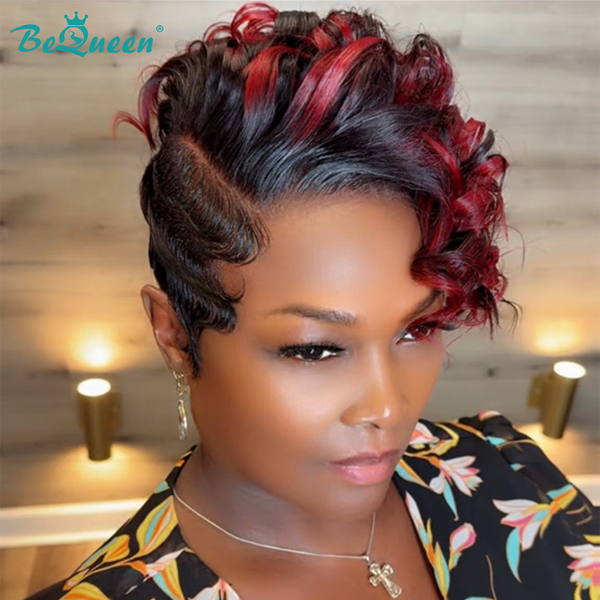 Bequeen Mixed Red Frontal Lace Short Cut Pixie Wig