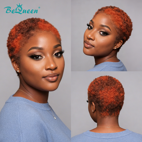 Bequeen Short Curly Pixie Two Colors 100% Human Hair Lace Wig