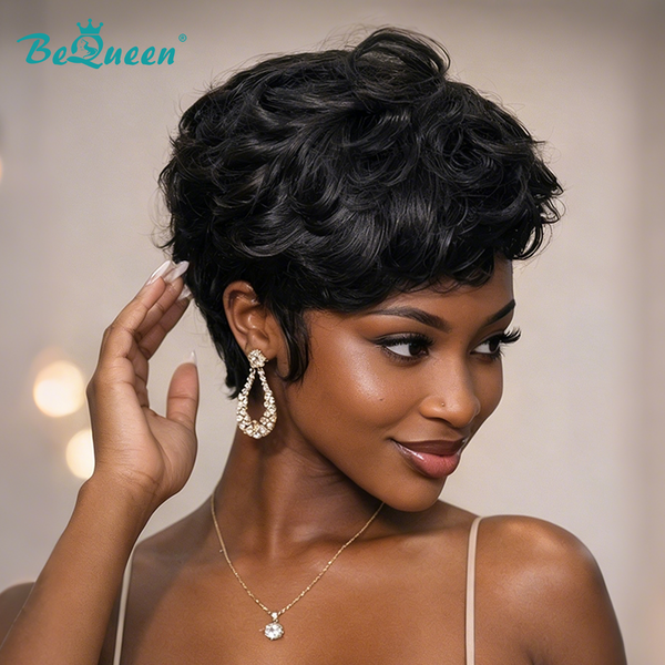 Bequeen 1B Pixie Natural Wave Machine Made Wig