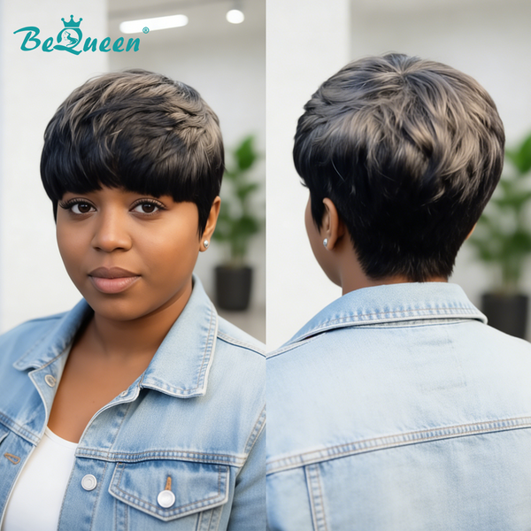 Bequeen 1B Straight Special Style Pixie Cut Wig-1