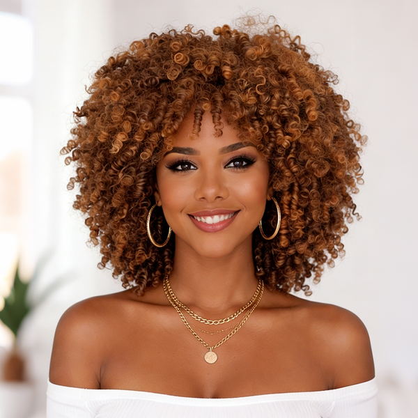 Bequeen  Brown Kinky Curly Bob Wig