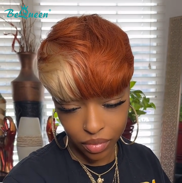 Bequeen Orange Highlight Blonde Short Cut Pixie Wig