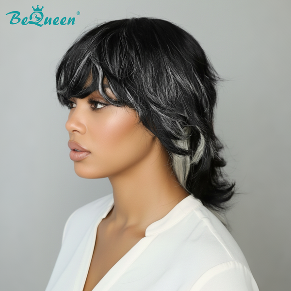 Bequeen 1B Highlight Silver Mullet Glueless Wig