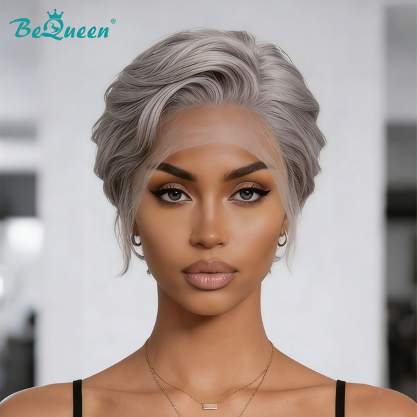 Bequeen Salt&Pepper Natural Wave Short Cut Frontal Lace Wig