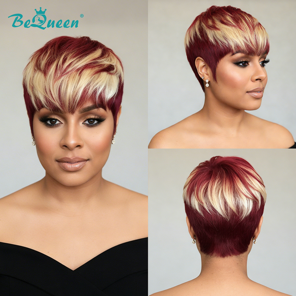Bequeen Blonde Mixed Red Layer Special Made Pixie Wig