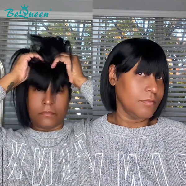 Bequeen Natrual Black Machine Made Bob Topper