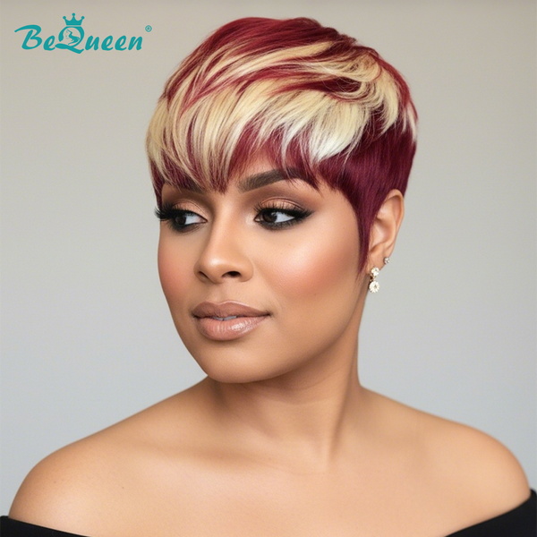 Bequeen Blonde Mixed Red Layer Special Made Pixie Wig