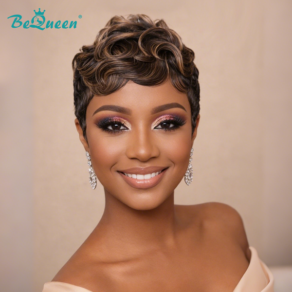 Bequeen Mixed Color Coffee Pixie Cut Wig Special Style