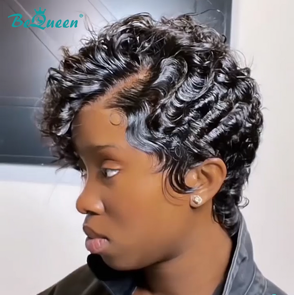 Bequeen Black Curly Elastic Special Style Frontal Lace Wig