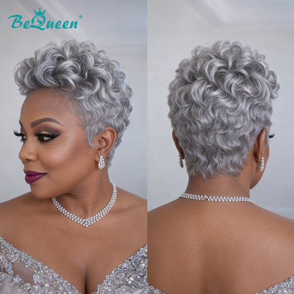 Bequeen Frontal Lace Salt And Pepper Pixie Wig