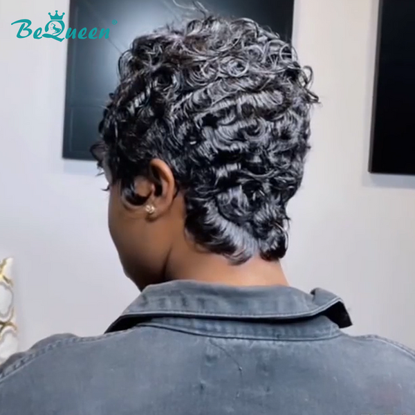 Bequeen Black Curly Elastic Special Style Frontal Lace Wig