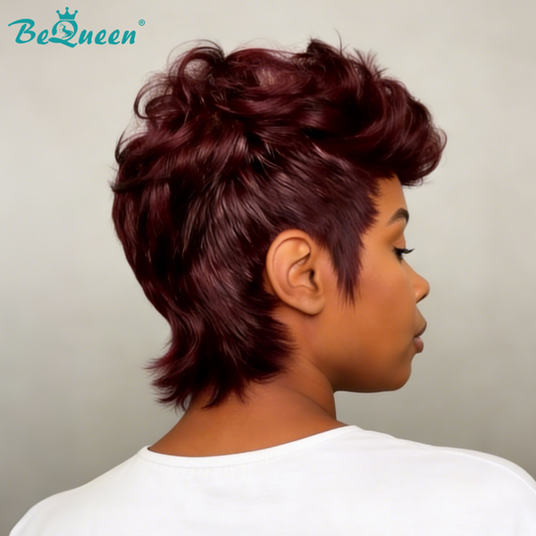 Bequeen Red Wine Short Cut Spiky Style Pixie Wig