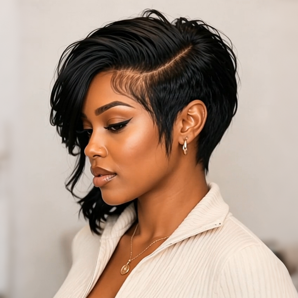 Bequeen Side Part Natural Wave 1B Frontal Lace Wig