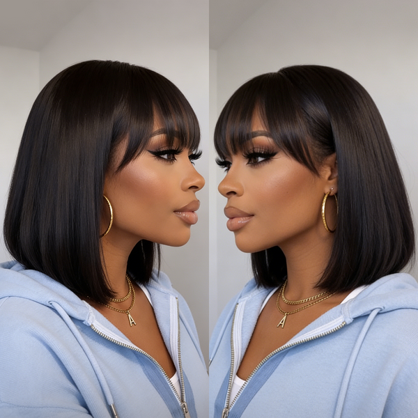 BEQUEEN 1B Straight Machine Made Wig With Bangs