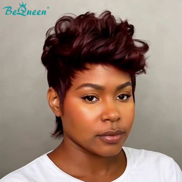 Bequeen Red Wine Short Cut Spiky Style Pixie Wig