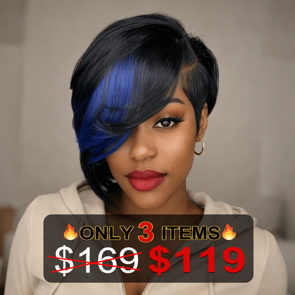 Bequeen 5X5 Lace Blue Color Short Cut Pixie Wig