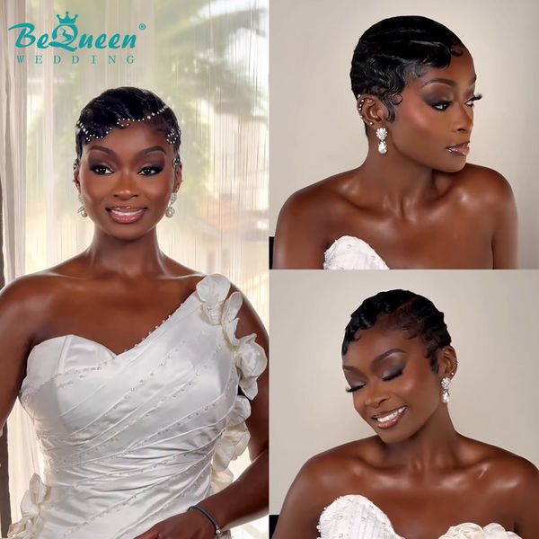 Bequeen 1B Short Cut With Pearl Diva Wedding Wig