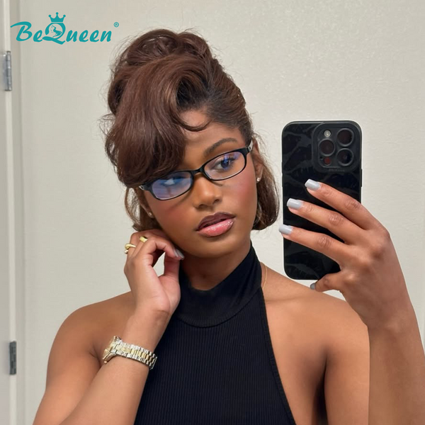 Bequeen Dark Brown Side Part Bob Wig With Ponytail