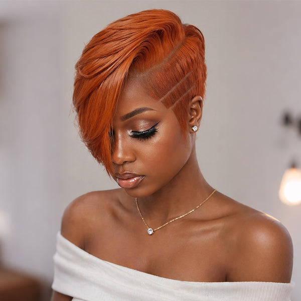 Bequeen 100% Human Hair Orange Side Part Full Lace Wig