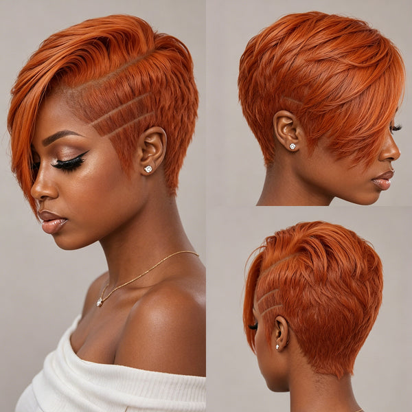 Bequeen 100% Human Hair Orange Side Part Full Lace Wig