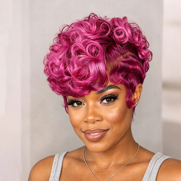 Bequeen Pink Curly Sexy Full Lace Wig