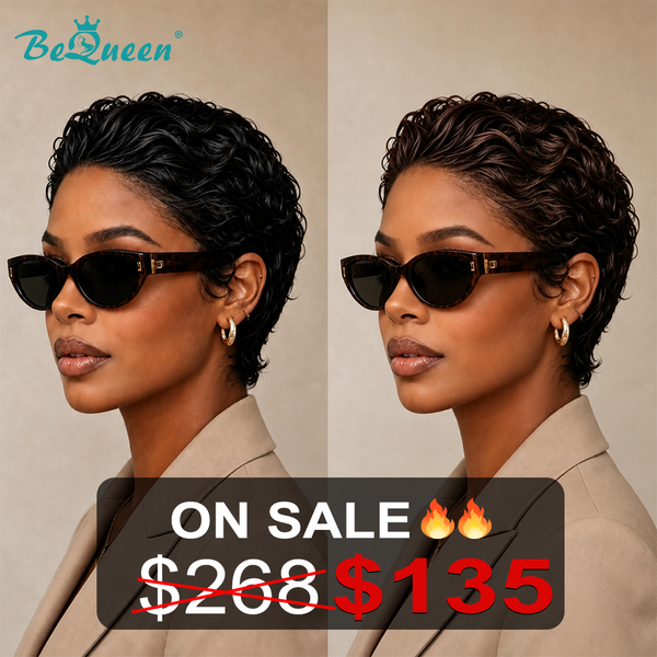 Bequeen Frontal Lace Slicked-back Style Black Pixie Short Cut Wig (Limited time sales)