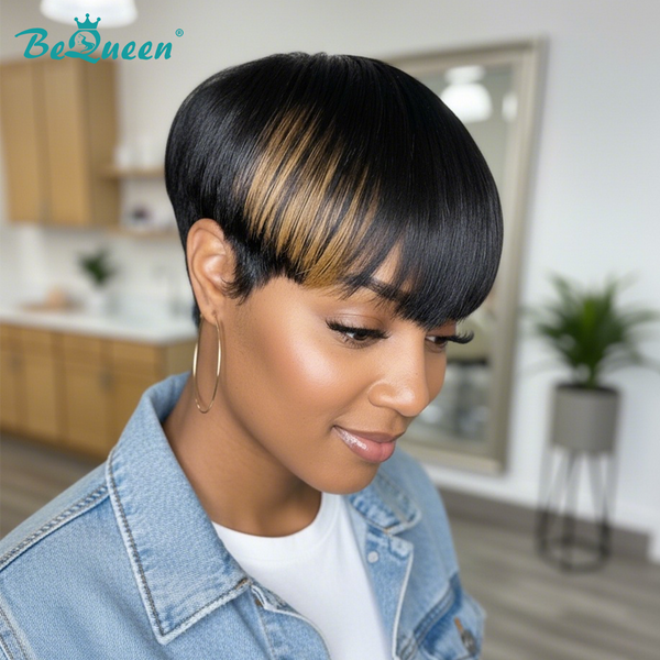 Bequeen Highlight Brown Machine Made Pixie Wig