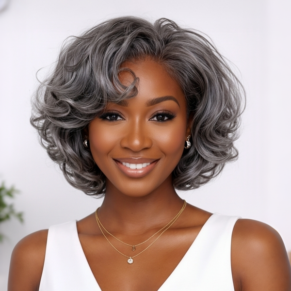 Bequeen Salt and pepper Fashion Bob Lace Wig