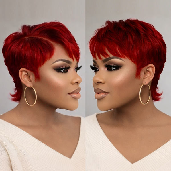 Bequeen Red Natural Wave Style Pixie Frontal Lace Wig
