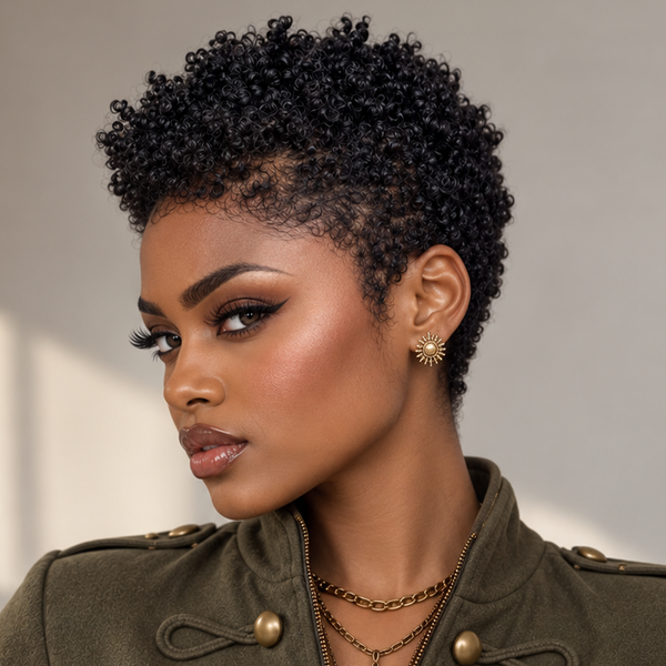 Bequeen 1B Afro Low Cut  Kinky Curly Wave 13×4 Lace Full Cap Wig