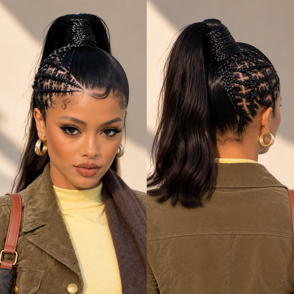 BeQueen Black Braid With Ponytail Frontal Lace 100% Human Hair