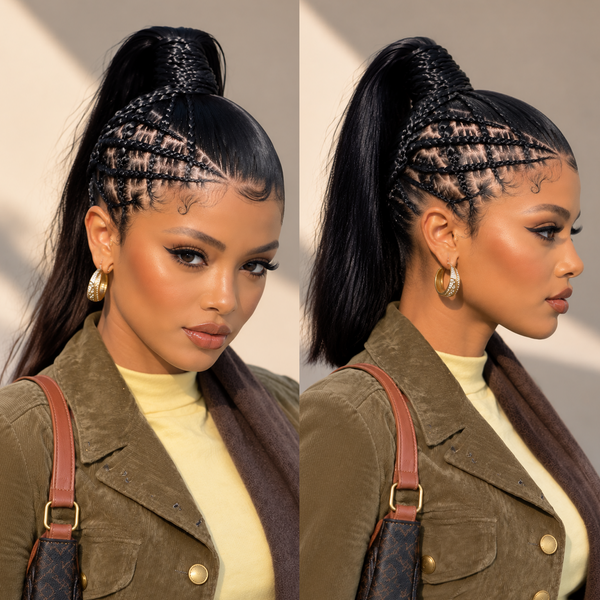 BeQueen Black Braid With Ponytail Frontal Lace 100% Human Hair