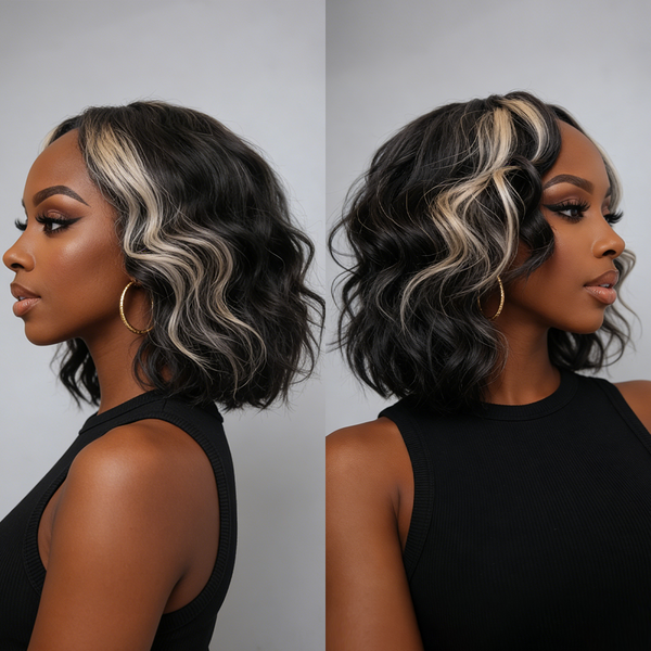 Bequeen Highlight White Wave Style Short Cut Bob Wig