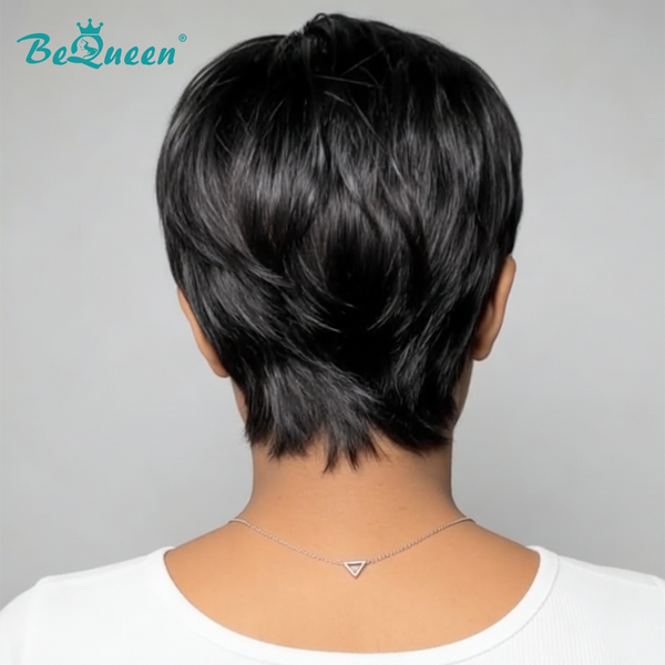 Bequeen 1B Straight Special Style Pixie Cut Wig