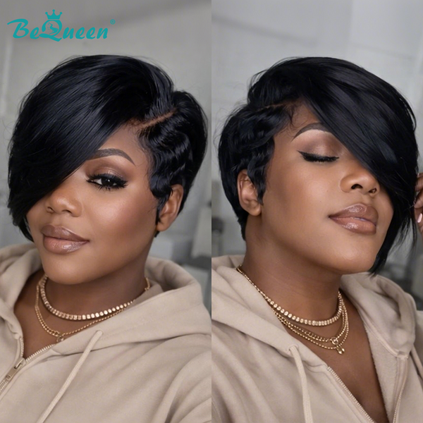 Bequeen 1B Side Part Long Pixie Wig