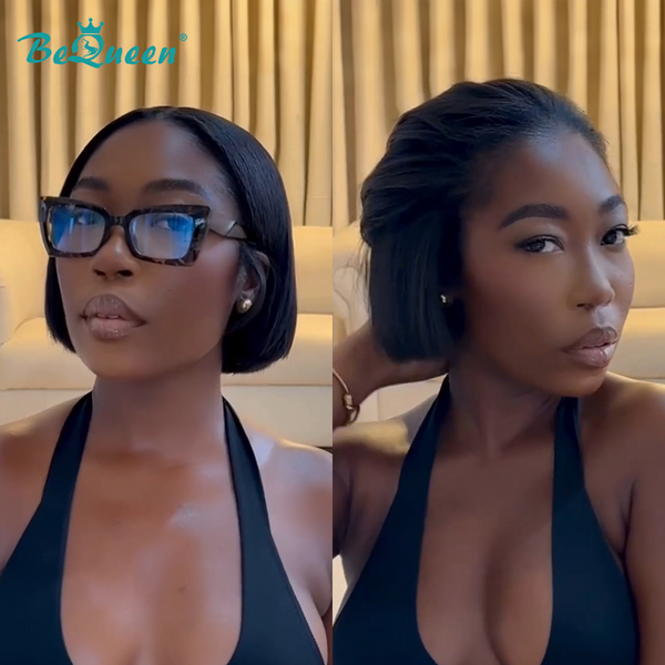 BEQUEEN Super Short 1B Straight Frontal Lace Bob Wig