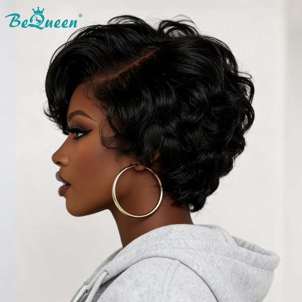 Bequeen Natrual Black Short Fashion Pixie Style Wig