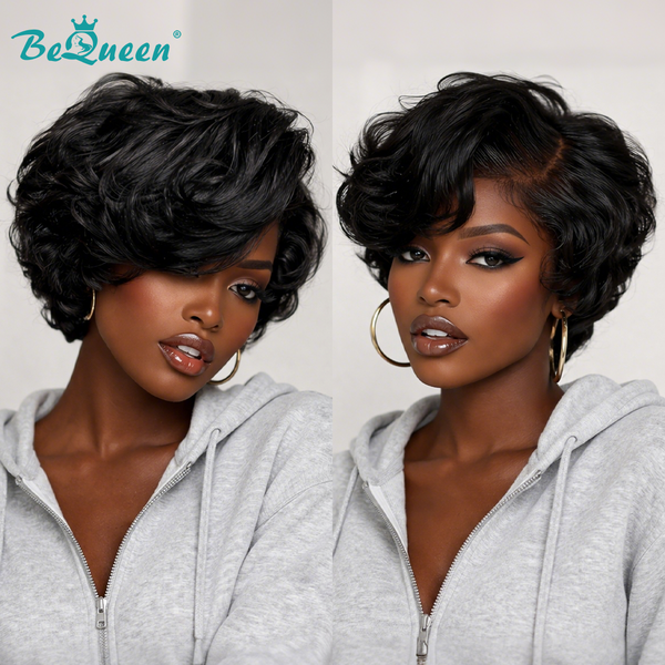 Bequeen Natrual Black Short Fashion Pixie Style Wig