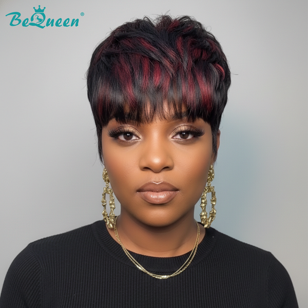 Bequeen 1B Highlight Red Pixie Short Cut Wig