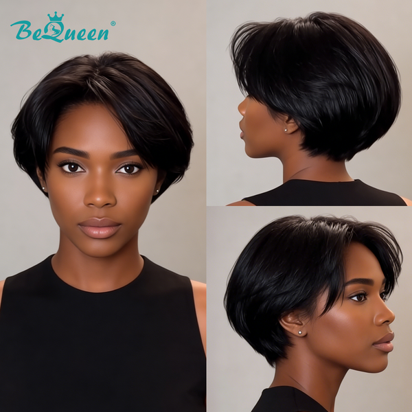Bequeen Black Color Cool Fashion Short Cut Frontal Lace Wig